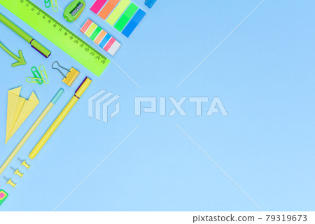 Stationery for office and school knolling in triangle border frame. 79319673