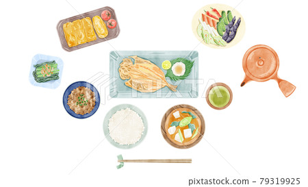 Japanese breakfast (Japanese food) hand-painted watercolor style illustration Japanese breakfast (Japanese food) hand-painted watercolor style illustration 79319925