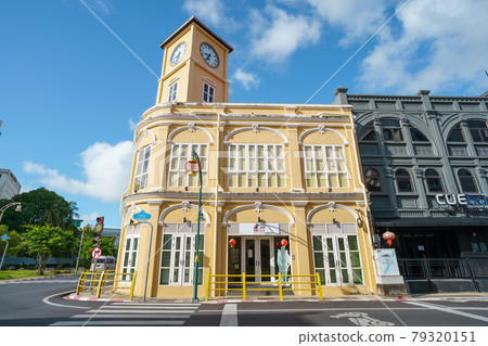 Phuket old town with Building Sino Portuguese architecture at Phuket Old Town area Phuket, Thailand. 79320151