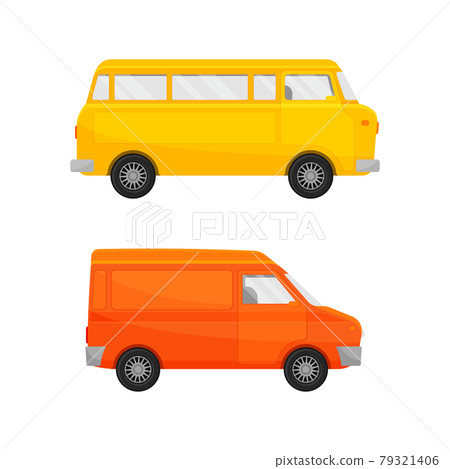 Bright Van as Road Vehicle and Transportation Vector Set 79321406