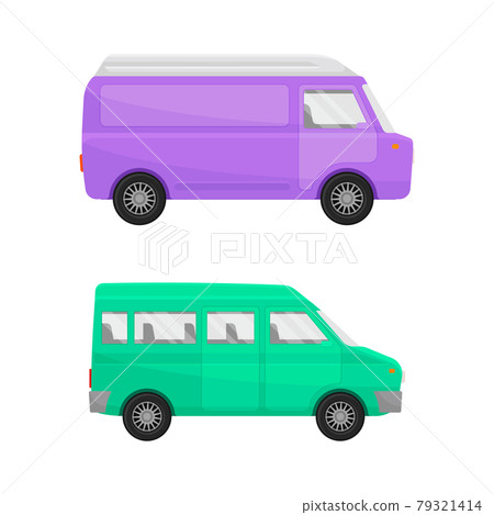 Bright Van as Road Vehicle and Transportation Vector Set 79321414