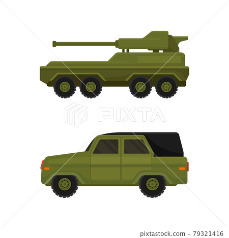 Military Car and Armed Machinery as Transportation Vehicle Used in Army Vector Set 79321416