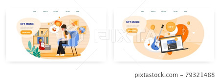 NFT music landing page design, website banner vector template set. NFT music landing page design, website banner vector template set. 79321488