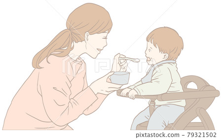 Baby eating baby food (pastel color) Baby eating baby food (pastel color) 79321502
