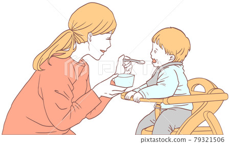Baby eating baby food (simple color) 79321506