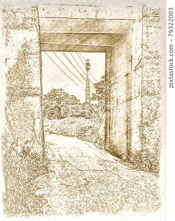 Scenery of the transmission line seen from under the overpass 79322003