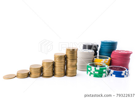 Casino chips and money golden coins stack for games like poker, card and blackjack, roulette. Betting club and gamble Casino chips and money golden coins stack for games like poker, card and blackjack, roulette. Betting club and gamble 79322637