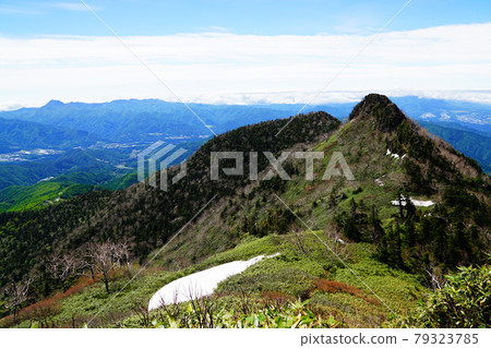 Kengamine and Mt. Sukai seen from the mountain trail to Mt. Hotaka, Joshu 79323785