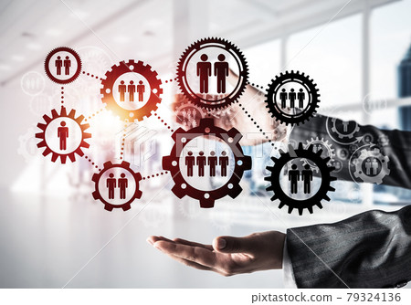 Cogwheels and gears mechanism as social communication concept 79324136