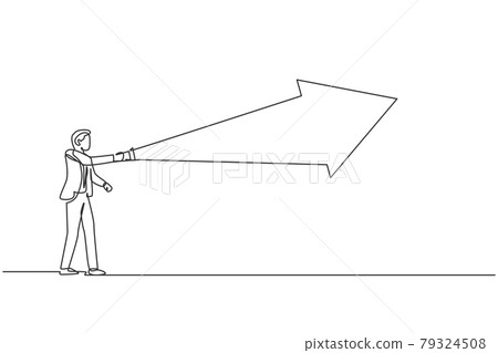Continuous one line drawing of young handsome male worker flashlight forward to light the way. Success business manager minimalist concept. Trendy single line draw design vector graphic illustration Continuous one line drawing of young handsome male worker flashlight forward to light the way. Success business manager minimalist concept. Trendy single line draw design vector graphic illustration 79324508