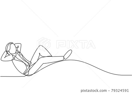 Single one line drawing of young smart male employee relaxing and relaxing. Businessman take a rest minimal concept. Modern continuous line draw design graphic vector illustration Single one line drawing of young smart male employee relaxing and relaxing. Businessman take a rest minimal concept. Modern continuous line draw design graphic vector illustration 79324591