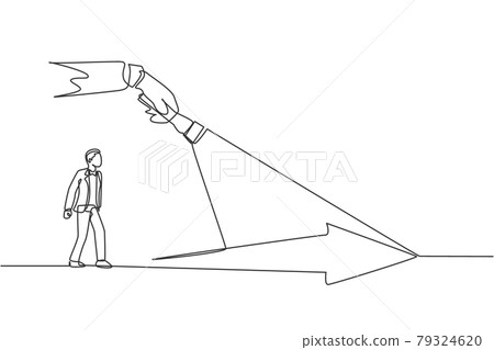 Single continuous line drawing of young entrepreneur gets the light to light his success way. Attractive professional businessman. Minimalism concept one line draw graphic design vector illustration 79324620