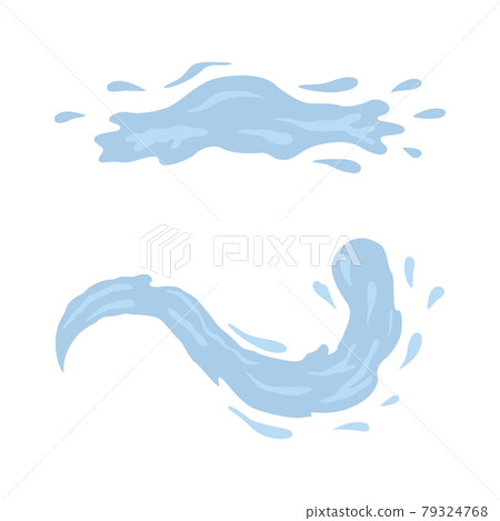 Water and drop icons. Blue waves and water splashes set 79324768