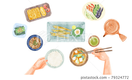 日式早餐(日本料理)手繪水彩風格插畫 日式早餐(日本料理)手繪水彩風格插畫 79324772