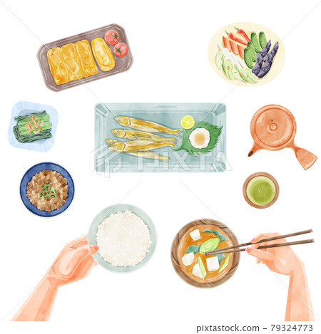 日式早餐(日本料理)手繪水彩風格插畫 日式早餐(日本料理)手繪水彩風格插畫 79324773