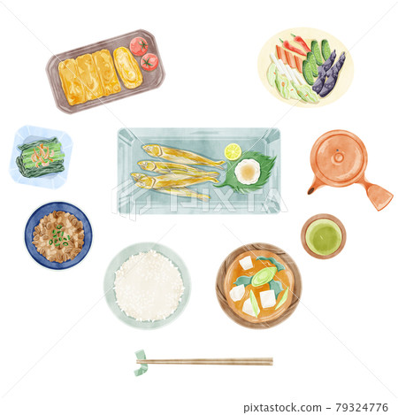 日式早餐(日本料理)手繪水彩風格插畫 日式早餐(日本料理)手繪水彩風格插畫 79324776