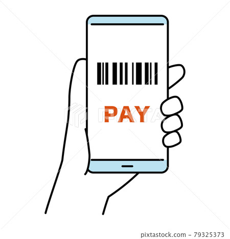 Barcode screen smartphone cashless payment line drawing color Barcode screen smartphone cashless payment line drawing color 79325373
