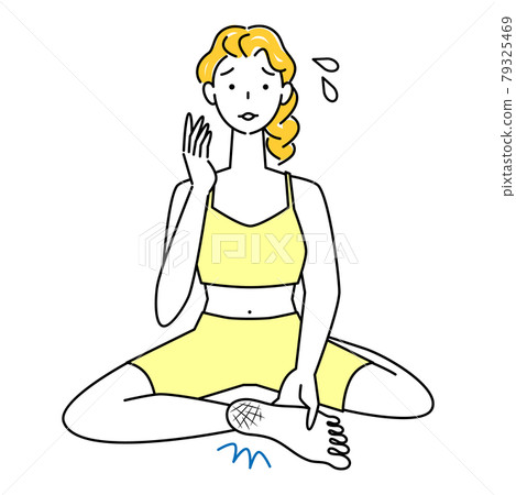 Skin care Cute woman with cracked heels on the soles of her feet Cross-legged illustration vector 79325469