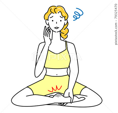Skin care Cute woman with cracked heels on the soles of her feet Cross-legged illustration vector 79325470