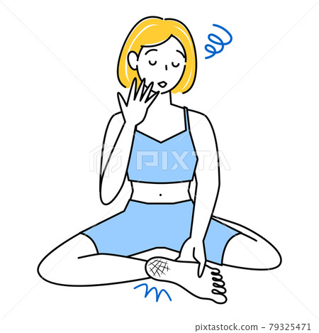 Skin care Cute woman with cracked heels on the soles of her feet Cross-legged illustration vector 79325471