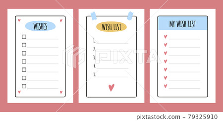 Wish list elements for bullet journal. Page template with check boxes and numbers. Wishlist. Vector illustration isolated 79325910