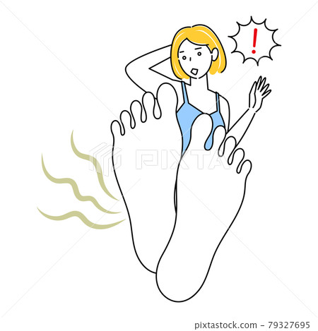 Skin care A cute woman who is surprised and sad because her feet are stinky. Skin care A cute woman who is surprised and sad because her feet are stinky. 79327695