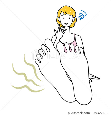 Skin care A cute woman who is surprised and sad because her feet are stinky. Skin care A cute woman who is surprised and sad because her feet are stinky. 79327699