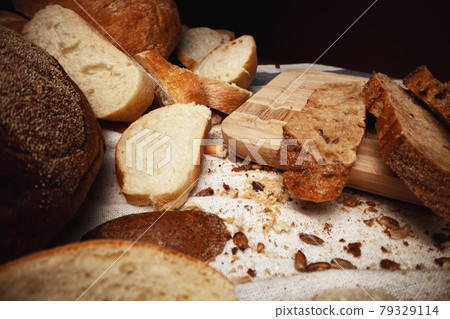 Cut bread assortment for a background, close up 79329114