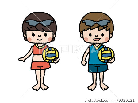 Illustration of beach volleyball members Lessons, club activities, hobbies Color 79329121