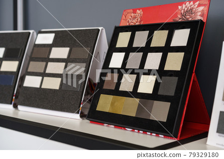 Display with decorative artificial stone samples for interior Display with decorative artificial stone samples for interior 79329180