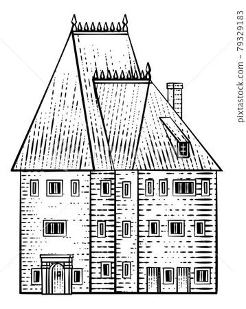 Old Medieval House Inn Building Vintage Woodcut 79329183