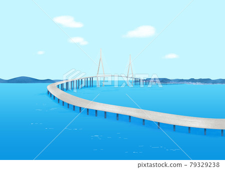 Summer landscape illustration, bridge on the sea 79329238