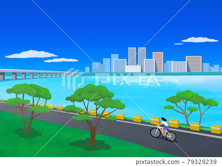 river bicycle ride, Summer illustration 79329239