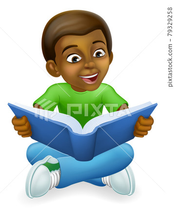 Black Child Boy Cartoon Kid Reading Book 79329258
