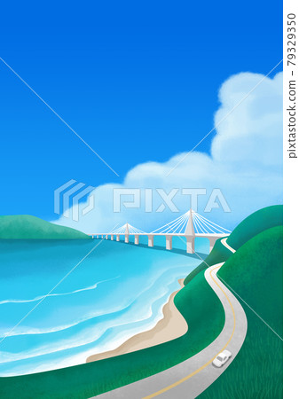 beach drive, summer landscape illustration 79329350