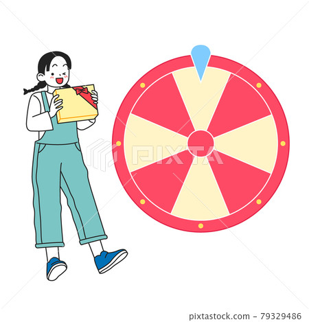 roulette event concept, girl holding gift box 79329486