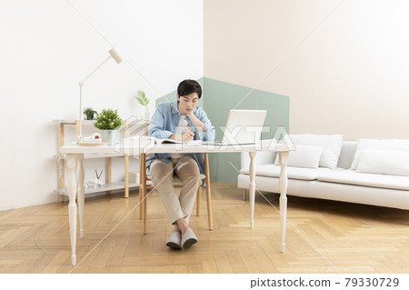 untact online education, Asian man college student studying with laptop untact online education, Asian man college student studying with laptop 79330729
