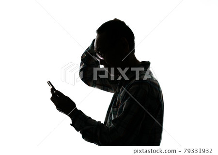 Senior male smartphone silhouette Senior male smartphone silhouette 79331932
