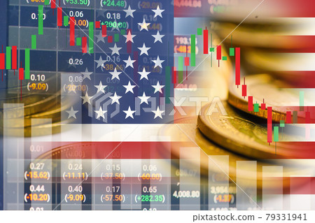 Stock market investment trading financial, coin and America flag or Forex for analyze profit finance business trend data background. Stock market investment trading financial, coin and America flag or Forex for analyze profit finance business trend data background. 79331941