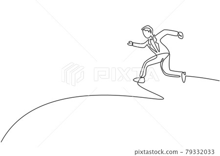Continuous one line drawing of young happy male entrepreneur jumping high into the sky. Success business manager. Minimalist concept. Trendy single line draw design vector graphic illustration Continuous one line drawing of young happy male entrepreneur jumping high into the sky. Success business manager. Minimalist concept. Trendy single line draw design vector graphic illustration 79332033
