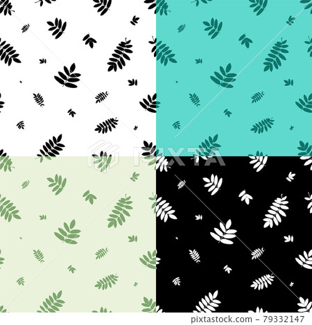 set of seamless patterns with silhouettes of Rowan tree leaves on branch. Ornament for decoration and printing on fabric. Design element. Vector set of seamless patterns with silhouettes of Rowan tree leaves on branch. Ornament for decoration and printing on fabric. Design element. Vector 79332147