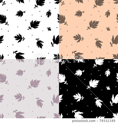 set of seamless patterns with silhouettes of grass leaves. Ornament for decoration and printing on fabric. Design element. Vector set of seamless patterns with silhouettes of grass leaves. Ornament for decoration and printing on fabric. Design element. Vector 79332149