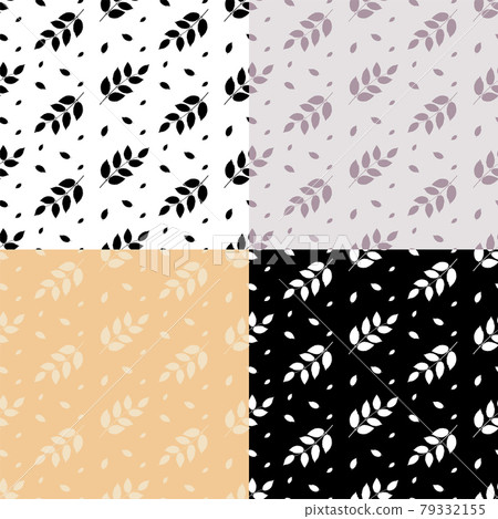 set of seamless patterns with silhouettes of ash tree leaves on branch. Ornament for decoration and printing on fabric. Design element. Vector set of seamless patterns with silhouettes of ash tree leaves on branch. Ornament for decoration and printing on fabric. Design element. Vector 79332155