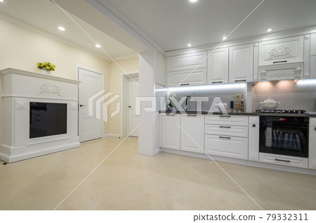 Modern luxurious white kitchen interior Modern luxurious white kitchen interior 79332311