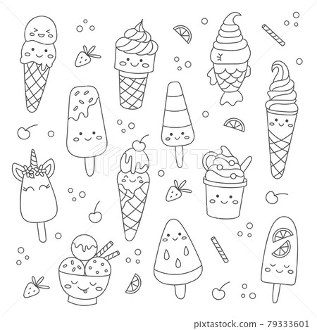 Cute doodle ice creams 79333601