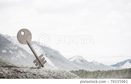 Conceptual background image of concrete key sign and natural lan Conceptual background image of concrete key sign and natural lan 79335061
