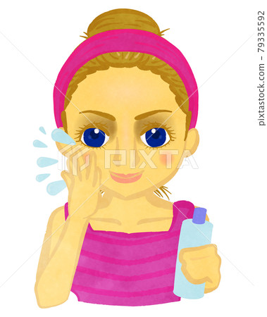 用乳液準備皮膚的金發女孩 用乳液準備皮膚的金發女孩 79335592