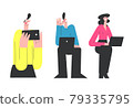 computer technology modern vector illustration, young people work at laptop 79335795