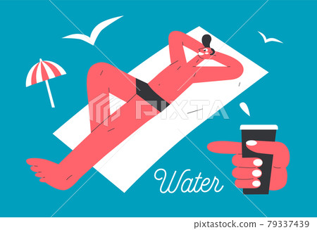 modern vector illustration of a young man sunbathing on the beach modern vector illustration of a young man sunbathing on the beach 79337439