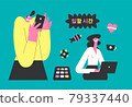 computer technology modern vector illustration, girl working at laptop 79337440